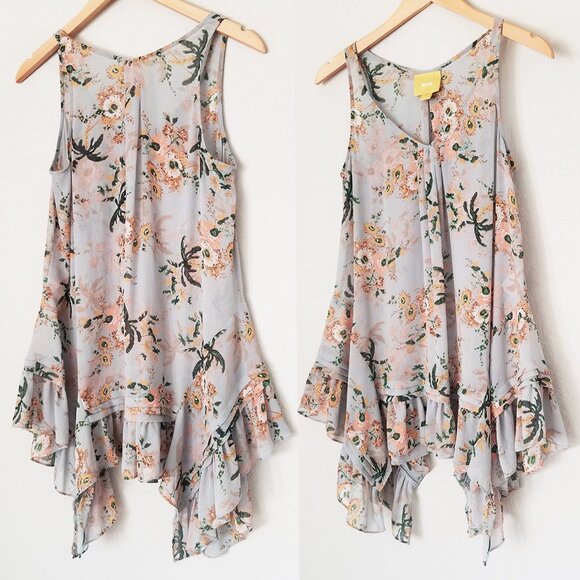 Anthropologie Maeve Magda Ruffle Floral Tunic Tank S Romantic Fairy Sheer $98 - Picture 1 of 15
